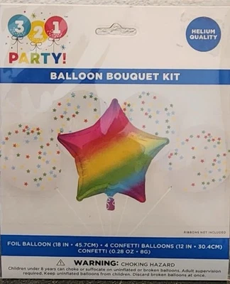 Party! 3 2 1 Helium Star New Balloon Bouquet Kit Foil With 4 Confetti Balloons - Image 1 of 3