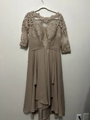 Vestido Champagne Media Mangas Alto Bajo Madre de la Novia Encaje Gasa 14 Foto 1 de 4