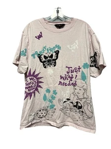 Teddy Fresh “Just What I Needed” Gardening Oversized Tee Sz L Pink Butterfly - Picture 1 of 13