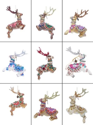 Jay Strongwater Set of 9 Santa's Reindeer Glass Ornaments NEW with Free Shipping