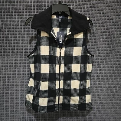 SOFT Plaid Zip Fleece Vest Lg Chaps Sporty Y2K 90s Check Preppy Cozy Classic NWT - Image 1 of 4