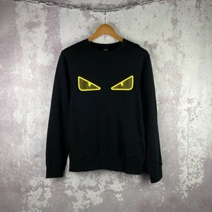 FENDI Sweatershirt Big Logo Italy Long Sleeve Black Luxury Men’s Size L - Picture 1 of 6