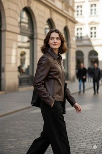 Klassische braune Damen Lederjacke | echtes Lammleder Biker Motorrad Mantel | Reißverschluss Mi - Bild 1 von 7