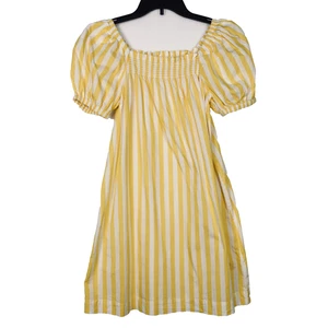 Crewcuts Girls Dress size 12 Yellow Striped Puff Sleeve 100% Cotton Casual EUC - Picture 1 of 11