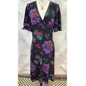 ModCloth Midi Dress Meow sz XL Mofit Black Cat Floral Whimsigoth Retro Novelty - Picture 1 of 17