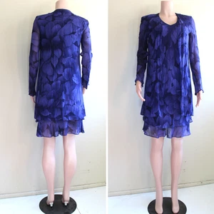 Jones New York Kleid 6 S violett lila Seide Rüschensaum Retro 20er LS transparent Cardi - Bild 1 von 10