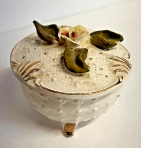 TILSO JAPAN Vintage Trinket Box w/ Lid Hand Painted Round Rose and Gold Accents - Picture 1 of 6
