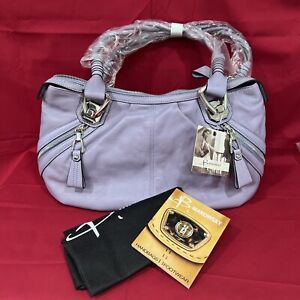 B. Makowsky Front Zippered Pockets Light Grape Soft Leather Hobo Shoulder Bag