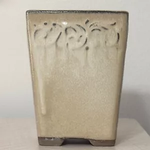 PLANTER DRIP GLAZE 4" SQ BEIGE BROWN CERAMIC TEXTURE DRAIN SUCCULENT FOOTED POT - Picture 1 of 7
