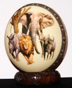 Straußenei Big Five Elefant Nashorn Decoupage ohne Ständer aus Südafrika #826 - Bild 1 von 3