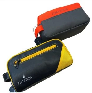 Travel Kit Toiletry Bag Nautica Mens Top Zip Organizer, Grey-Yellow-Orange NEW - Picture 1 of 7