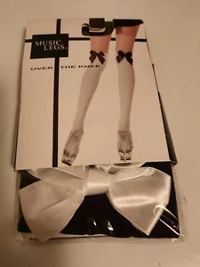 Women's Over-The-Knee, Black Thigh-High Stockings with white Satin Bows, Socks - Picture 1 of 3
