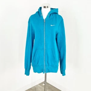 Nike Mens Zip Up Hooded Jacket Regular Fit Swoosh Blue Hoodie Size L - Picture 1 of 14