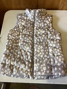 Lands End Down Vest 600 Fill Puffer Quilted Pockets Gray/White Women's Medium M - Picture 1 of 8