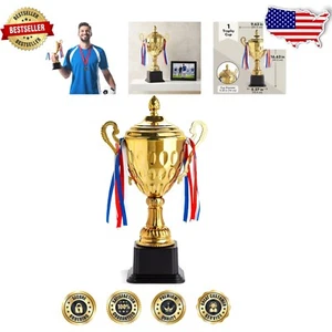 16,3" Premium Gold Trophäe Pokal mit Band - Ideal für Wettbewerbe & Turniere - Bild 1 von 10