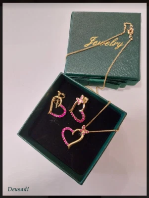 Insieme di Catenella E Pendente IN Forma Da Cuore Oro Giallo Con Pietre Rubino - Immagine 1 di 2