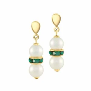 Kaleidoscope Emerald Green Crystal Shell Pearl Gold Tone Drop Clip On Earrings - Picture 1 of 2