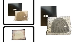 DKNY Logo Women Knit Hat And Scarf Chunky Warm Hat - Picture 1 of 24