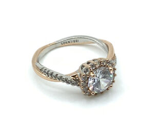 IBB CN 925 STERLING SILVER ROSE GOLD 2 TONE CZ HALO RING (SIZE 7)