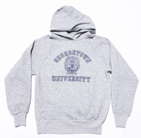 Vintage 70s Georgetown University Hoodie Men's Medium Velva Sheen Pullover Gray Cover