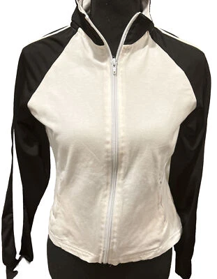Moda International Womens Small Cream Black Long Sleeve  Cropped Track Jacket - Image 1 of 4