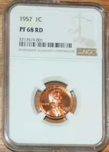 1957 Proof 68 Lincoln Cent - NGC PR68RD, PF68 Red, PR68 Red - Picture 1 of 2