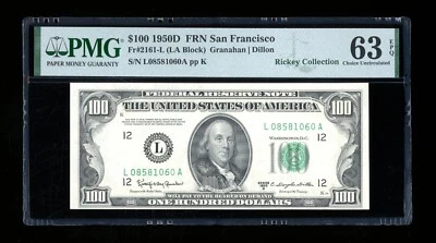 DBR 1950-D $100 FRN San Francisco Fr. 2161-L PMG 63 EPQ Serial L08581060A - Image 1 of 2
