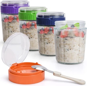 Overnight Oats Containers with Lid and Spoon - 16Oz Glass Mason Jars for Meal Pr - Picture 1 of 12
