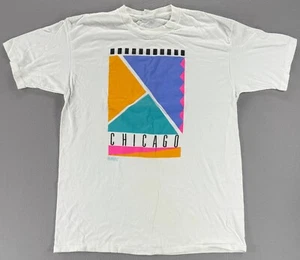 Vintage 1988 On White Chicago Graphic T-Shirt XL Cotton White Color Block READ - Picture 1 of 17