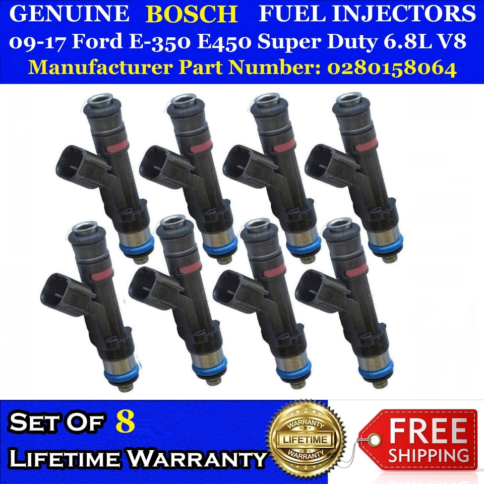 8x OEM Bosch Fuel Injectors 09-17 Ford E350 E450 Super Duty 6.8L V8  #0280158064 - Image 1 of 1