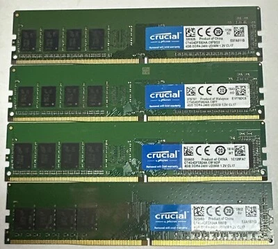 16GB Crucial 4 x 4GB 2400MHz DDR4 PC4-19200 UDIMM CT4G4DFS824A Desktop RAM - Image 1 of 2