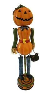 Figura de calabaza cabeza bobble de colección/brazos y piernas articulados/cubo cara de gato 17" de alto - Imagen 1 de 14