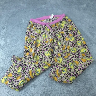 Tweety Bird Looney Tunes Pajama Pants Girls Medium 8-10 Pink Leopard Fleece - Image 1 of 4