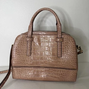 Kate Spade Handbag Womens Blush Croc Embossed Leather Satchel Crossbody Bag - Picture 1 of 12
