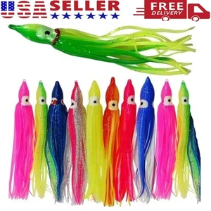50PCS Luminous Octopus Squid Skirt Glow Soft Lure Hoochies Bait Fishing Lure Kit - Picture 1 of 13