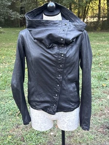 All Saints Spitalfields Asymmetrical Leather Jacket Womens 14 / XS-S Soft Supple - Picture 1 of 14