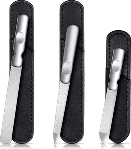 3 Pcs Stainless Steel Nail Files Kit with Leather Case, Double Sided Metal Nail  - Picture 1 of 12