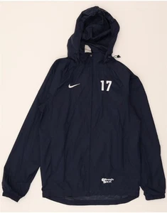 NIKE Mens Graphic Hooded Rain Jacket UK 36 Small Navy Blue Nylon CH15 - Picture 1 of 3