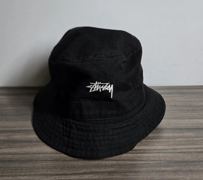 Black Stussy Bucket Hat With Embroidered White Logo, Size S/M - Image 1 of 4