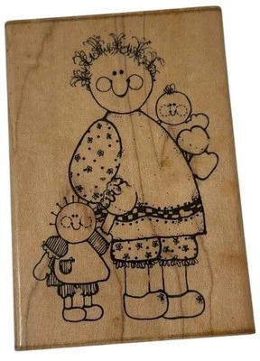 Винтажные точки резиновый штамп мама и дети большой размер деревянный блок штамп - Изображение 1 из 4