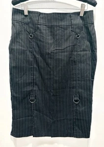 LIVING DEAD SOULS Skirt Wiggle Midi Black White Striped Pencil Gothic Emo Sz M - Picture 1 of 14