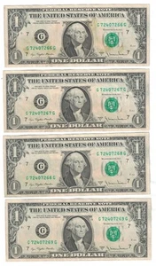 LOT OF 5 NOTES 1977 A $1 ONE DOLLAR GREEN SEAL CONSECUTIVE SERIAL NUMBER. - Picture 1 of 4