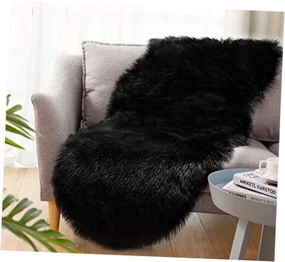 Alfombra de piel de oveja sintética ultra suave alfombra mullida para dormitorio difusa 2 x 6 pies negra Foto 1 de 4