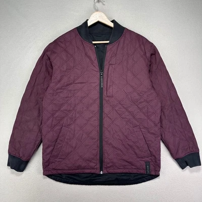 BYLT Hi-Lo Reversible Bomber Jacket Mens Medium Black/Plum Quilted Elbow Patch - Image 1 of 4