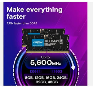 Crucial RAM 48GB Kit (2x24GB) DDR5 5600MHz (or 5200MHz or 4800MHz) Laptop Memory - Picture 1 of 1
