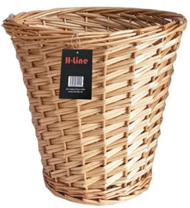 BROWN WICKER WILLOW BASKET BIN STORAGE WASTE PAPER RUBBISH BIN BEDROOM OFFICE - Picture 1 of 4