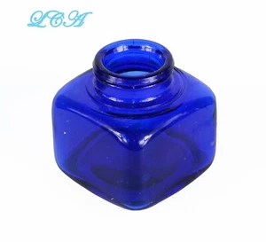 PRETTY deep COBALT BLUE antique INK WELL square CORK TOP bottle - Picture 1 of 3