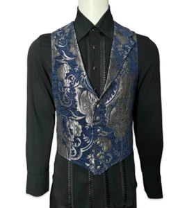 SHRINE Gothic Blue Tapestry Aristocrat Victorian Vampire Vintage Goth Vest Top - Picture 1 of 8