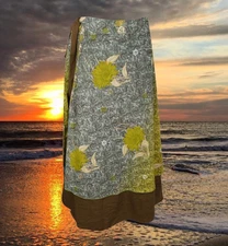 Recycled Sari Silk Mid Length Wrap Skirt, Green Magic Skirt, Handmade One Size