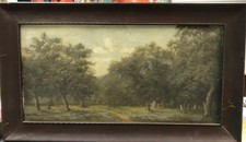 Antique Oil Painting Signed On Back H Hawley Great Landscape